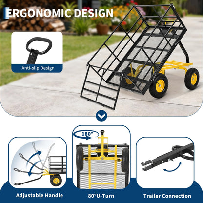 1400 LB Heavy Duty Garden Wagon Cart – 13" All-Terrain Tires, 3-in-1 Utility Yard Trailer with Removable Side Panels, Outdoor Metal Wagon for Lawn, Yard, Backyard