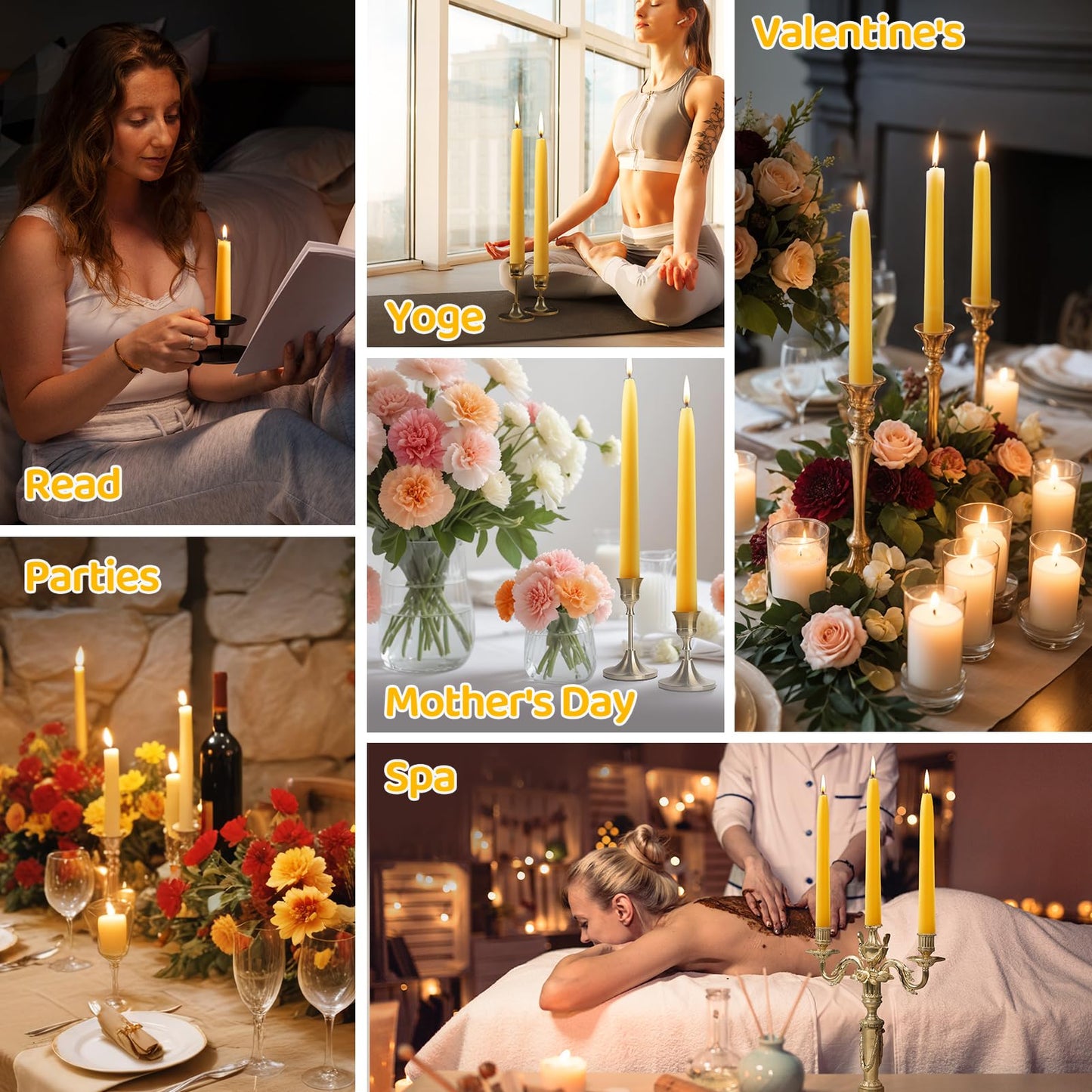 18PCS Beeswax Taper Candles,9" Handmade Natural Candles Sticks,10 Hours Long Lasting Burning,Nontoxic,Dripless and Smokeless Bees Wax Candles for Home