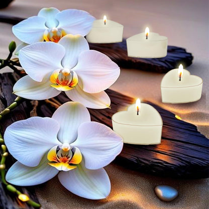 Tea Lights Ivory Heart Tea Candles Set of 24 – Tealight Candles with Jasmine Scent, Long Burning Handmade Tealights for Wedding Meditation Home Decor Gift