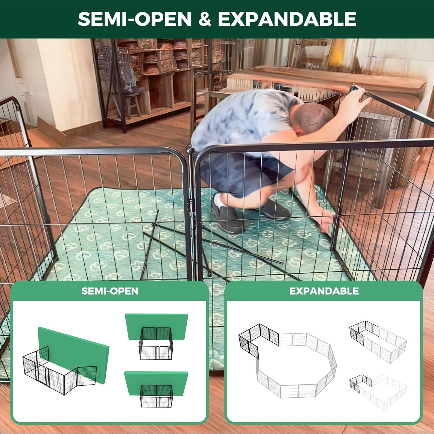 FXW Homeplus Unleashed Indoor Dog Playpen - Stress-Free and Safe Play, Heavy Duty 32 Inch 6 Panels Dog Pen for Small and Medium Dogs, Black│Patented