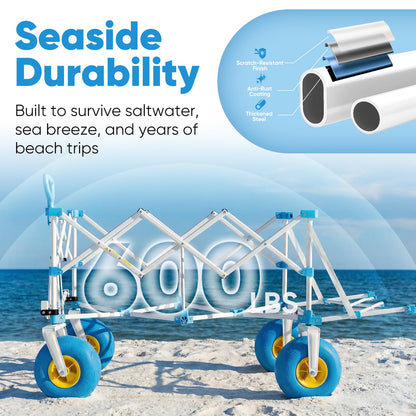 Sekey Heavy Duty Beach Wagon with 9" Big Sand-Proof Wheels, 300L Oversized Foldable Beach Cart with Cooler| Adjustable Handle & Balloon Tires for Sand, Camping,Vacation