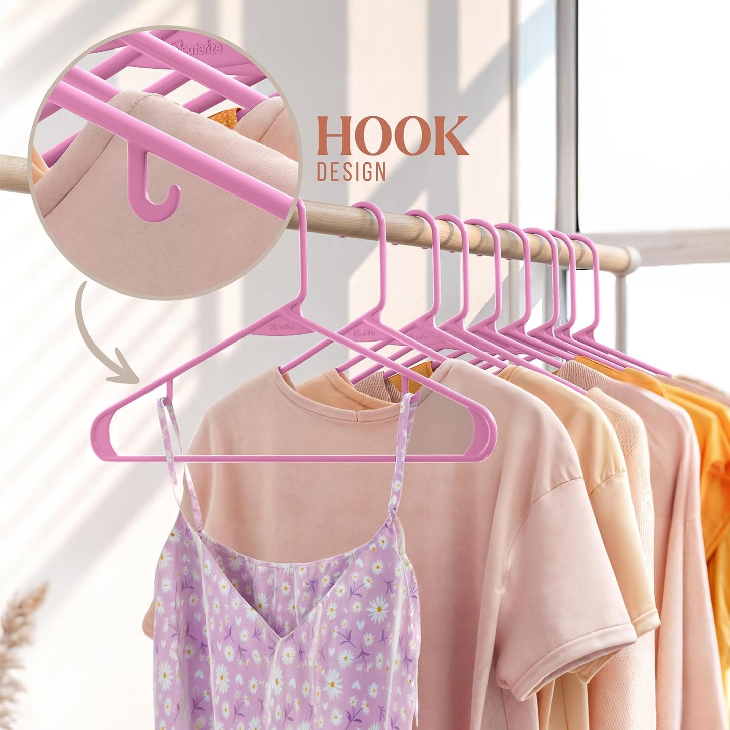 Plastic Hangers 20 Pack - Pink Clothes Hangers for Space-Saving Closet Organization | Perfect for Coats & Apparel