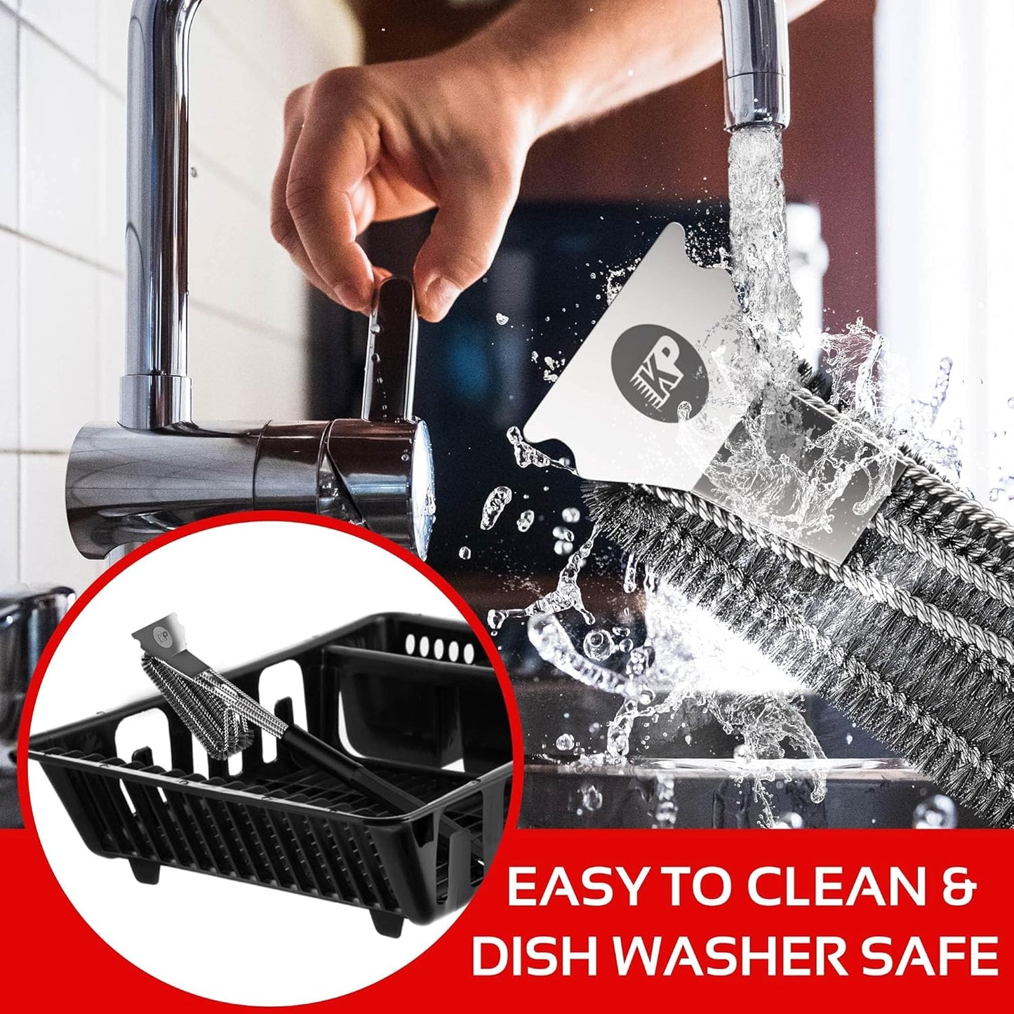 KITCHEN PERFECTION Grill Brush - Safe Wire BBQ Cleaner with Scraper & Mat | Extended Handle for Easy Cleaning