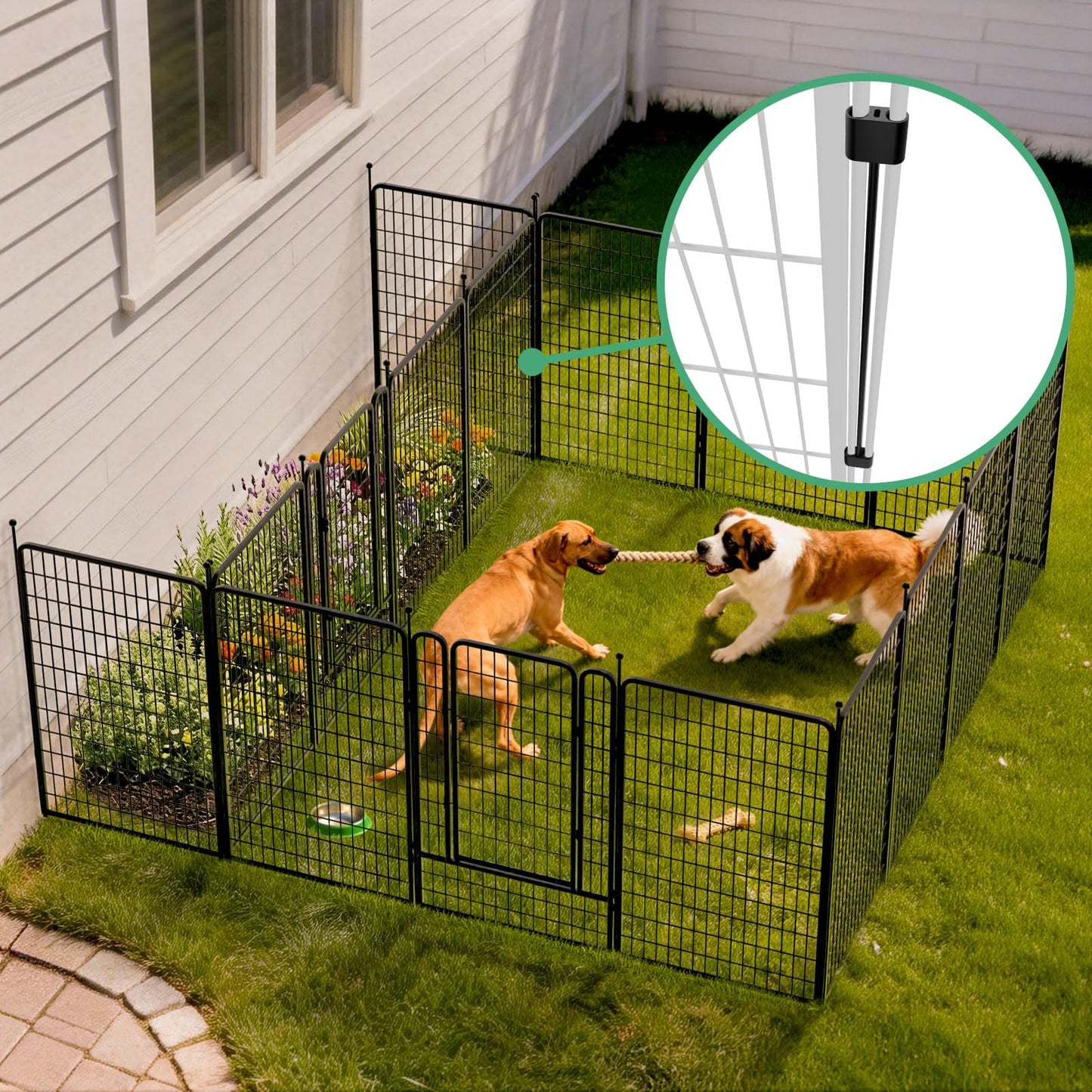 FXW Rollick Unleashed Dog Playpen for Indoor, Yard, RV Camping, 50 inch 16 Panels Dog Pen with Connectors (Pack of 2) for Large Dogs, Black│Patented
