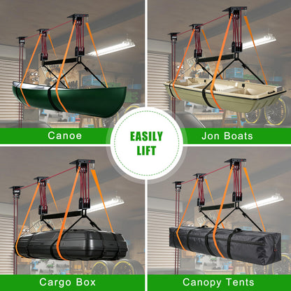 TRUSOON 2026 Heavy Duty Elite Canoe Hoist for Garage Ceiling, Kayak Storage Lift Pulley System with Safety Straps for Rooftop Tent, Holds up to 250 lbs Capacity, Fits 10-18 Foot Ceilings, Black