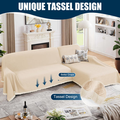 HYZOTEX Waterproof L Shaped Sectional Couch Covers Blanket 2 Piece Sectional Sofa Cover Washable L Shape Sofa Slipcover Jacquard Quilted Furniture Protector for Dogs Pets Cats (XX-Large, Light Beige)