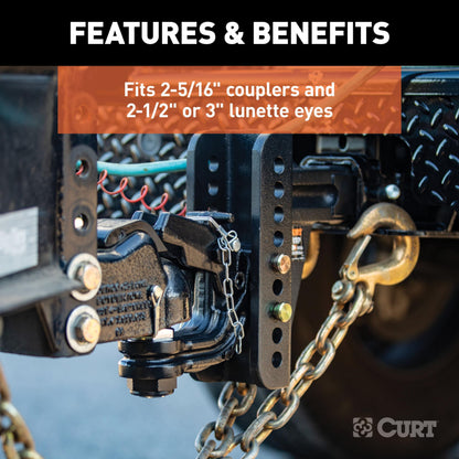 CURT 45908 Adjustable Pintle Hitch Combination, 2-1/2-Inch Receiver, 6-Inch Drop, 2-5/16-Inch Ball, 20,000 lbs