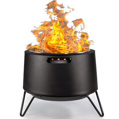 Smokeless Fire Pit 20-Inch – Portable Outdoor Wood Burning Fire Pit for Patio, Backyard & Camping, Stainless Steel, Removable Ash Pan, Stand & Cover – TIKI Social Fire Pit
