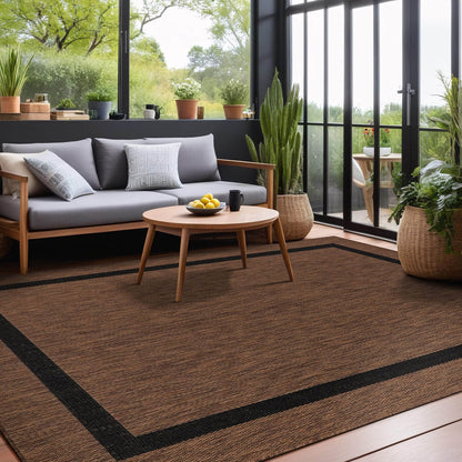 Luul Home Bordered Outdoor Rug 9x12 Washable Outside Carpet for Indoor Patio Porch Waterproof Easy Cleaning Non Shedding Area Rugs Nut Brown - Black 9 x 12
