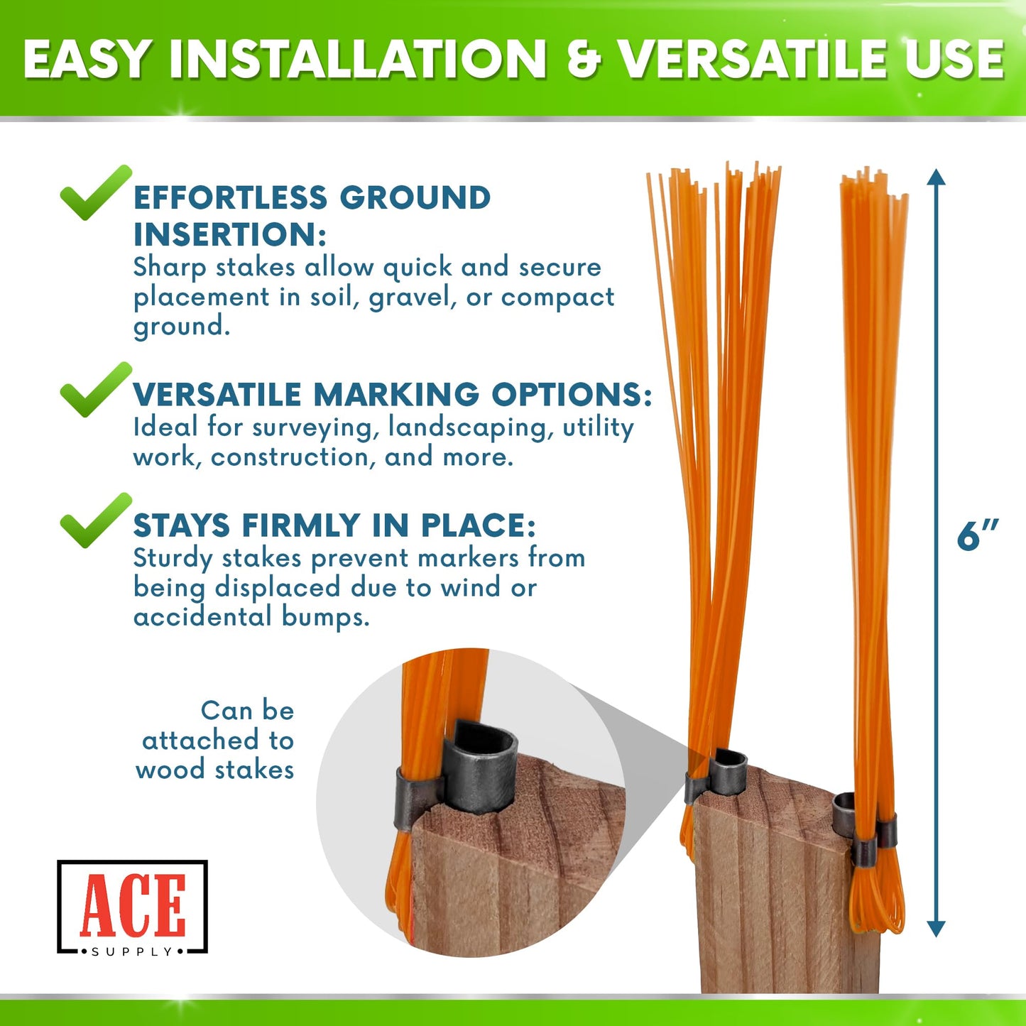 ACE Supply Orange Marking Whiskers - 1000 Pack - Durable Marking Whisker Set - Use Survey Whiskers As Survey Stakes, Construction Markers, Or Trail Markers