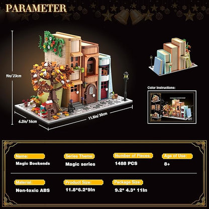 Bookends Building Set for Adult Home Bookshelf Insert Decoration Building Bookcase Miniature House Model Building for Adults 1488pcs