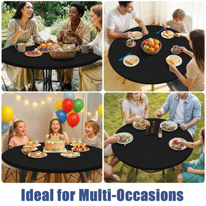 Moosfor Round Spandex Tablecloth 2 Pack, Elastic Fitted Waterproof Tablecloths for 36"-44" Tables, Stretch Washable Picnic Table Cover for Camping, Dining, Indoor and Outdoor, Black