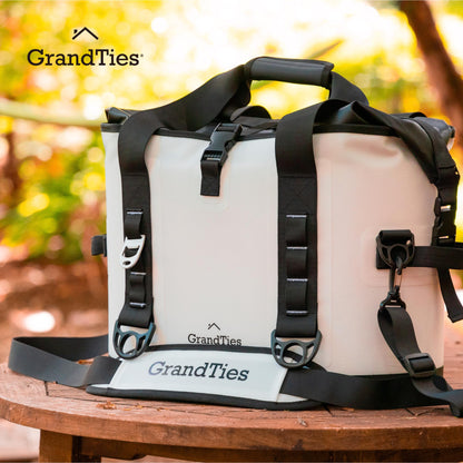 GrandTies 40 Can Portable Soft Cooler Bag - High-Performance Large Cooler - Leak Proof Waterproof Insulated Cooler Bag - Portable Ice Chest for Outdoor, Fishing, Beach, Travel, Car, Camping - White