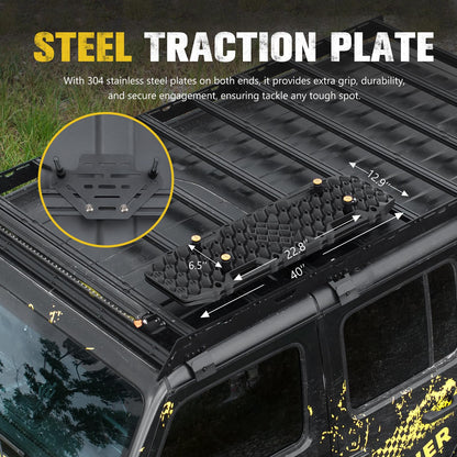 BUNKER INDUST Gen 7th Traction Boards with Mounting Kit, Pair Offroad Recovery Tracks with Jack Base for 4X4 Jeep Truck Tire Traction-Sand,Mud, Snow Ramps (Black)