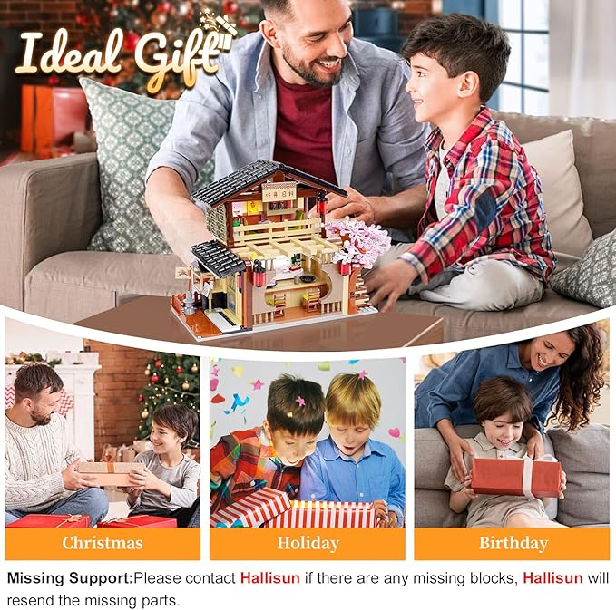 Toy Building Block Japanese Sushi Shop Model Kit Compatible with Regular Size Brick Creative Construction Shop House City View Birthday Gift for Adult Children Kids Boys Girls 8+ 763 PCS