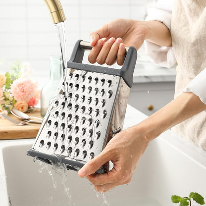 Spring Chef Professional Cheese Grater - Stainless Steel Box Grater for Kitchen, XL Size, 4 Sides - Perfect Shredder for Parmesan Cheese, Carrot, Potato, Ginger - Dishwasher Safe - Gray