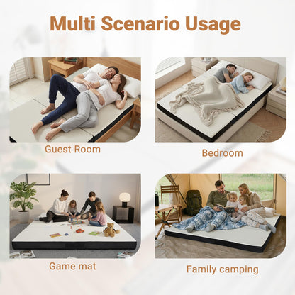 FurryWee Foldable Mattress Queen, Memory Foam Tri Fold Mattress with Removable Washable Cover, 4 inch Folding Floor Mattresses Sleeping Pad for Guest, RV, Travel, Camping, White, 78"x58"x4"