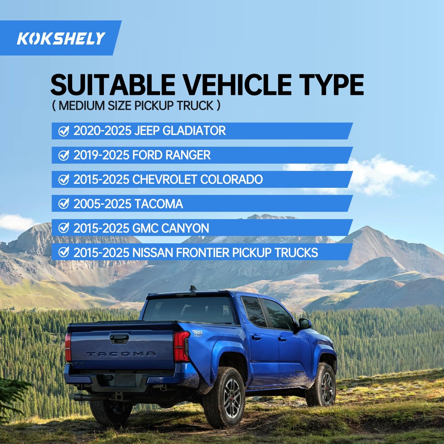 Adjustable 65.4”Truck Bed Rack Cross Bars（2-Pack） for Mid-Size Trucks with Soft Roll-Up, Hard Rolling,Tri-Fold, Retract Hard Tonneau Covers|Aluminum Cross Bars|Compatible with Kayak Racks, Bike Racks