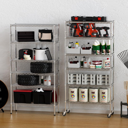 YNN Storage Shelves,6000Lbs 6 Tier Heavy Duty Metal Rolling Shelving Unit with Wheels & 8 Hooks, Adjustable Garage Wire Rack for Kitchen, Bathroom,Industrial,Pantry(36" W x 14" D x 72" H, Chrome)