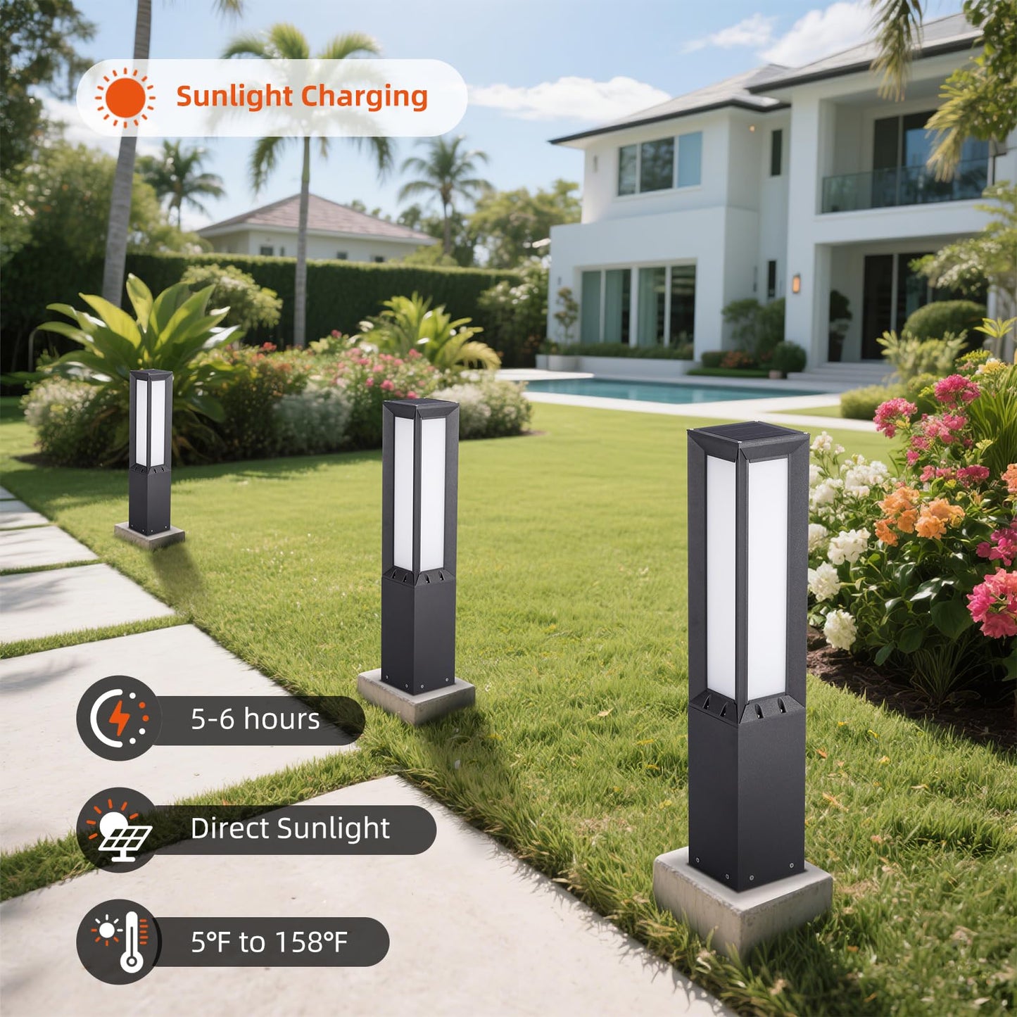 VZVI 31.5" Solar Pathway Light, 3000K LED Bollard Lights Outdoor, IP65 Waterproof Path Lights, Patio Solar Lanterns, Modern Solar Floor Lamp, Landscape Lighting for Commercial Driveway Walkway Lawn