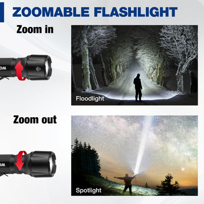 WORKPRO 1200LM Rechargeable Tactical Flashlight, Mini EDC, 7 Light Modes, Zoomable, Aluminum, Black, Model W139025