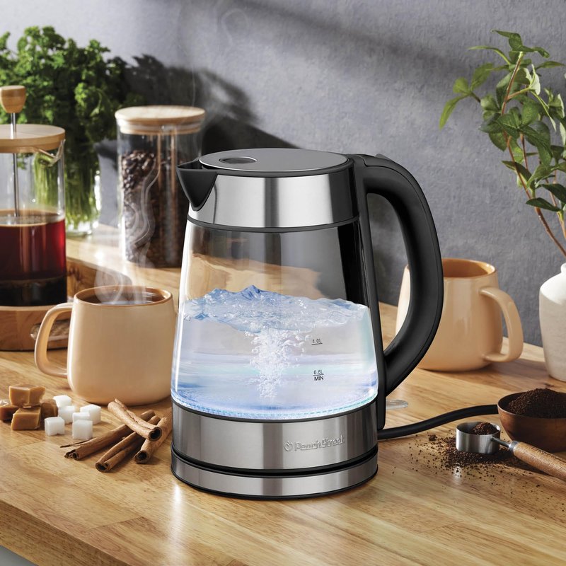 Speed-Boil Electric Kettle For Coffee & Tea - 1.7L Water Boiler 1500W, Borosilicate Glass, Easy Clean Wide Opening, Auto Shut-Off, Cool Touch Handle, LED Light. 360° Rotation, Boil Dry Protection