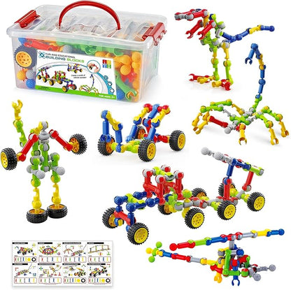 170 Pcs Building Toys for Kids Ages 4-8 with Toy Box Storage Idea Guide Building Blocks STEM Toys for 3 4 5 6 7 8 9 Year Old Creative Kids Activity Christmas Birthday Gifts for Boys Girls