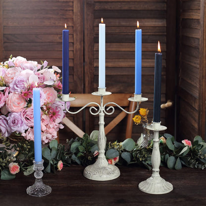 Tableclothsfactory 5 Pack | 9" Assorted Blue Premium Unscented Ribbed Wick Taper Candles, Tall Ribbon Wax Dinner Candles