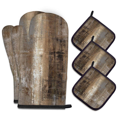 MCALK 5 Pcs Brown Oven Mitts and Pot Holders Sets, Dark Brown Oven Gloves and Hot Pads for Kitchen Cooking, Abstract Modern Art Oven Mitt Potholder is Both Functional and Decorative