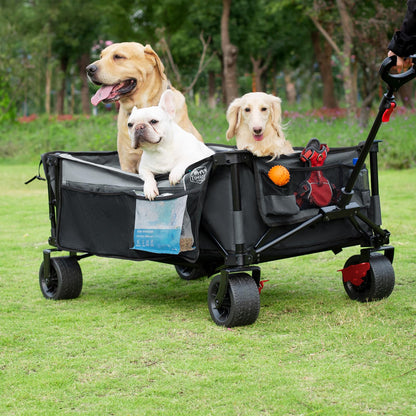Timber Ridge 600L Beast Wagon 26" W Extra Wide All Terrain Folding w/Big Wheels, Cargo Net & Tailgate, 26" W and 55.25" L, 500lbs Heavy Duty Collapsible Portable Cart for Camping, Sports, Dogs, Grey