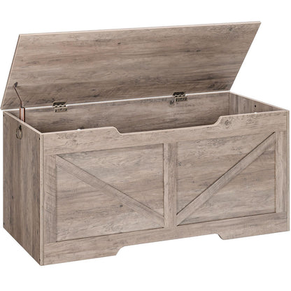 HOOBRO Storage Bench, 43.3” Retro Wooden Storage Chest with U-Shaped Cut-Out Pull, Safety Hinge, Supports 220 lb and Easy Assembly for Toy Box Organizer (Greige) BG772CW01