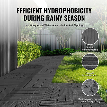 VEVOR 54 sq. ft Plastic Interlocking Deck Tiles, 54 Pack,12"x12" Waterproof Non-Slip Outdoor Flooring All Weather Use, Patio Floor Decking Tiles for Porch Poolside Balcony Backyard, Dark Grey