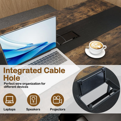 Giantex 6 FT Conference Table for 6-8 People, Modern 71" L x 38" W Large Meeting Table with Storage Shelf & Cable Grommet, Rectangle Conference Room Table for Office, Boardroom, Rustic Brown (1)