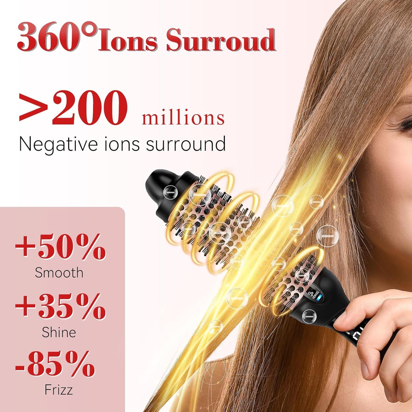 Ufree Ionic Thermal Brush, 1.5 Inch Heated Round Brush for Blowout, 30s Fast Heating Curling Brushes with 9 Temp Settings, Dual Voltage Travel Hair Styling Tool, Not Blow Dryer