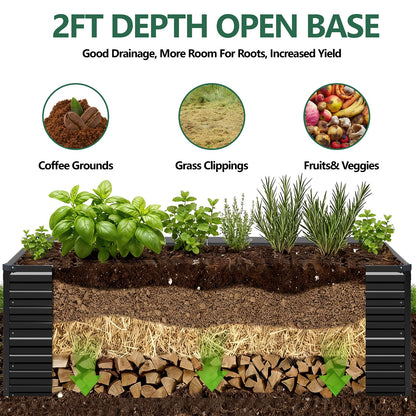 Vengarus 12x2x2FT Galvanized Raised Garden Bed Kit, Deep Root Planter Box Outdoor Large Planter Raised Beds for Planting Flowers,Vegetables and Herbs-Black