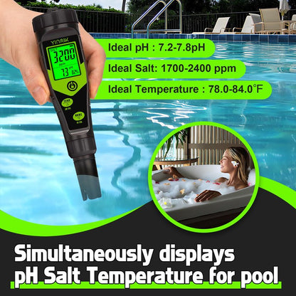 Pool Salt Tester, Digital 5 in 1 pH TDS EC Salinity Meter with Calibration Solution Kit, Simultaneous Display ppm pH for Saltwater Pool, Aquarium, Hot Tub, Spa, Hydroponics, Home Brew&Pickling