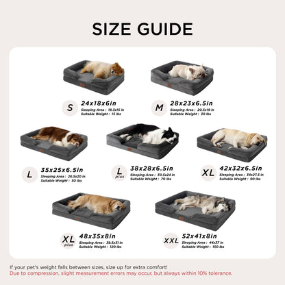 Bedsure XL Plus Orthopedic Dog Bed for Extra Large Dogs - Washable XLarge Dog Cat Bed Waterproof, Comfort Dogs Couch Sofa with Washable Removable Cover, Pet Bed with Nonskid Bottom, Dark Grey, 48"