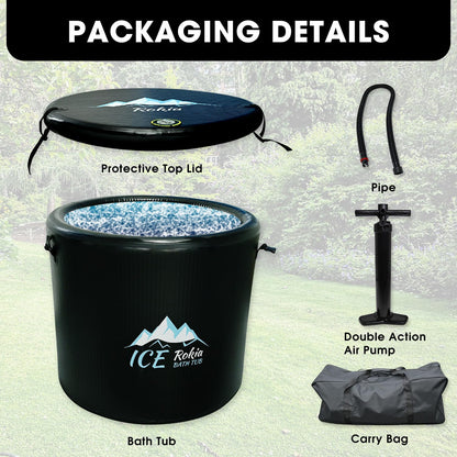 Rokia R XL 150-Gallon Inflatable Ice Bath Tub for Athletes – Water Chiller Compatible Cold Plunge Tub with 6-Layer Durable Design, Insulated Lid – Portable Recovery Tub for Indoor/Outdoor Use