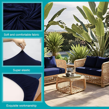 Skiennix 12 Pcs Stretch Patio Cushion Covers - Washable Outdoor Sofa Slipcovers | Navy Blue