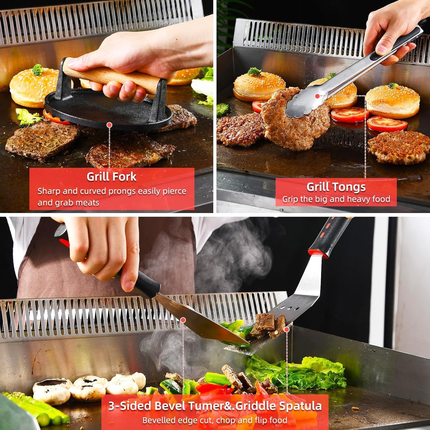 VIKEYHOME Griddle Accessories Kit - 28 Pcs Flat Top Grill Set with Spatula, Tongs & Basting Cover