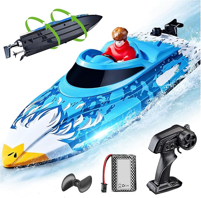 BEZGAR RC Boat 12 inch Self-Righting Remote Control Boat for Kids and Adults 25 KPH Fast RC Speed Boats with 700mAh Battery Ideal Waterproof Toy for Lakes &amp Pools - HJ822 Blue