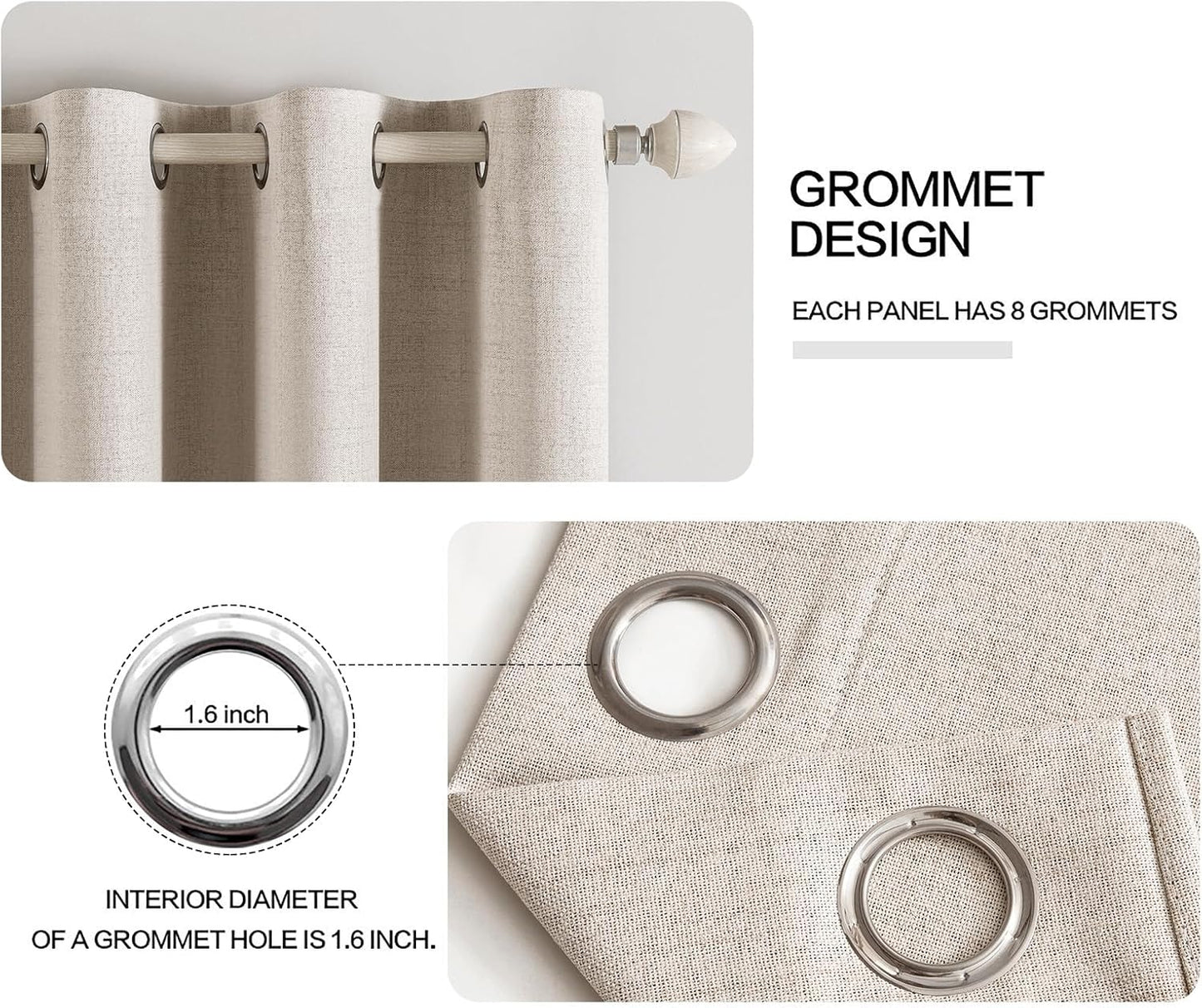 MIULEE 90-Inch Linen Textured Blackout Curtains - Thermal Insulated Grommet Drapes for Bedroom & Living Room | 52 x 90 Inch (2 Panels)
