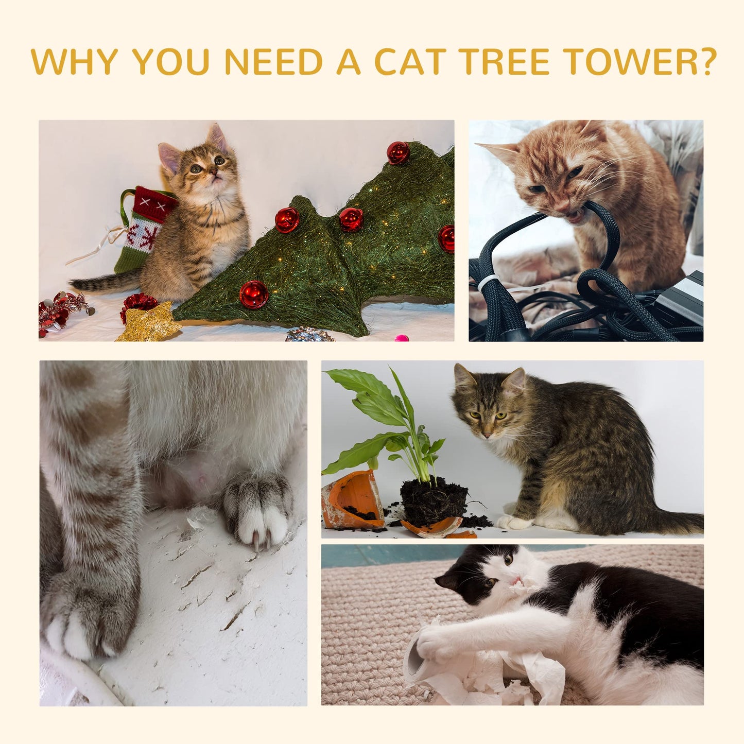 PawHut Floor-to-Ceiling Cat Tree Cat Climbing Tower with Sisal-Covered Scratching Posts Natural Cat Tree Activity Center for Kittens Cat Tower Furniture, Grey