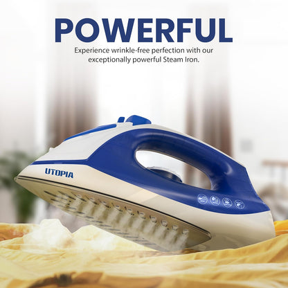 Utopia Home Steam Iron - 1200W Non-Stick Soleplate Clothes Iron with 2.3m Cord & Adjustable Thermostat | Blue
