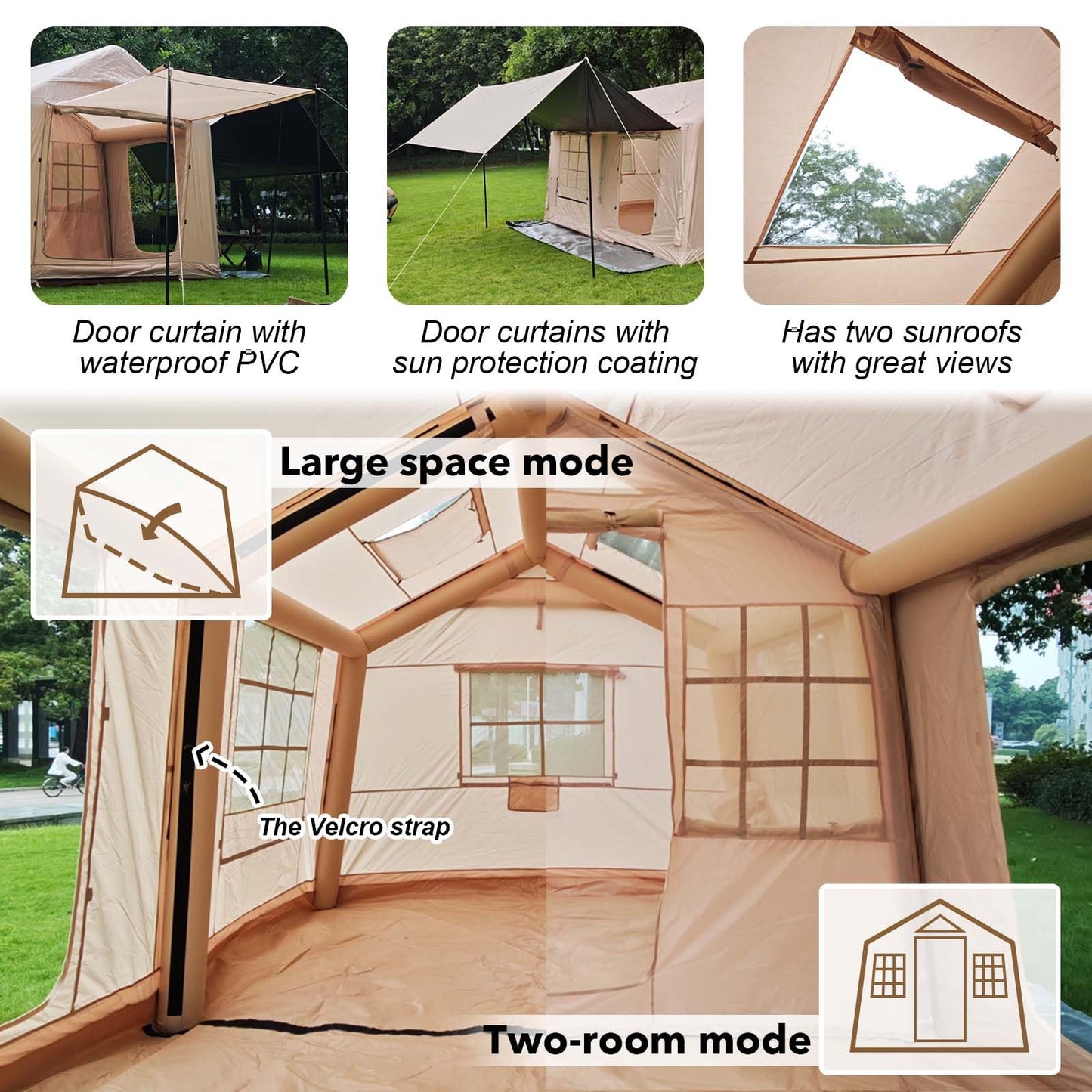 SENLEETO Large Inflatable Tent for Camping 10-12 Person, 10 * 13ft Inflatable Hot Tent with Stove Jack, Blow up Tents with Canopy,Easy Setup Inflatable Camping Tent,4 Season Glamping Tents