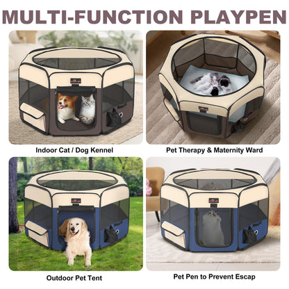 Aivituvin Dog Playpen Foldable Waterproof Pet Play Pens for Cat, Puppies, Rabbits, Chickens, Durable Portable Pet Tent for Travel Camping Indoor/Outdoor Brown XL