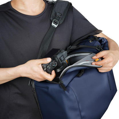 VANGUARD VEO Lite B25L Camera & Everyday Backpack (Navy) – Fits Full-Frame Camera with 70–200mm Attached + 3–4 Lenses, 16" Laptop Storage, 3-Way Access, Convertible Daypack Design