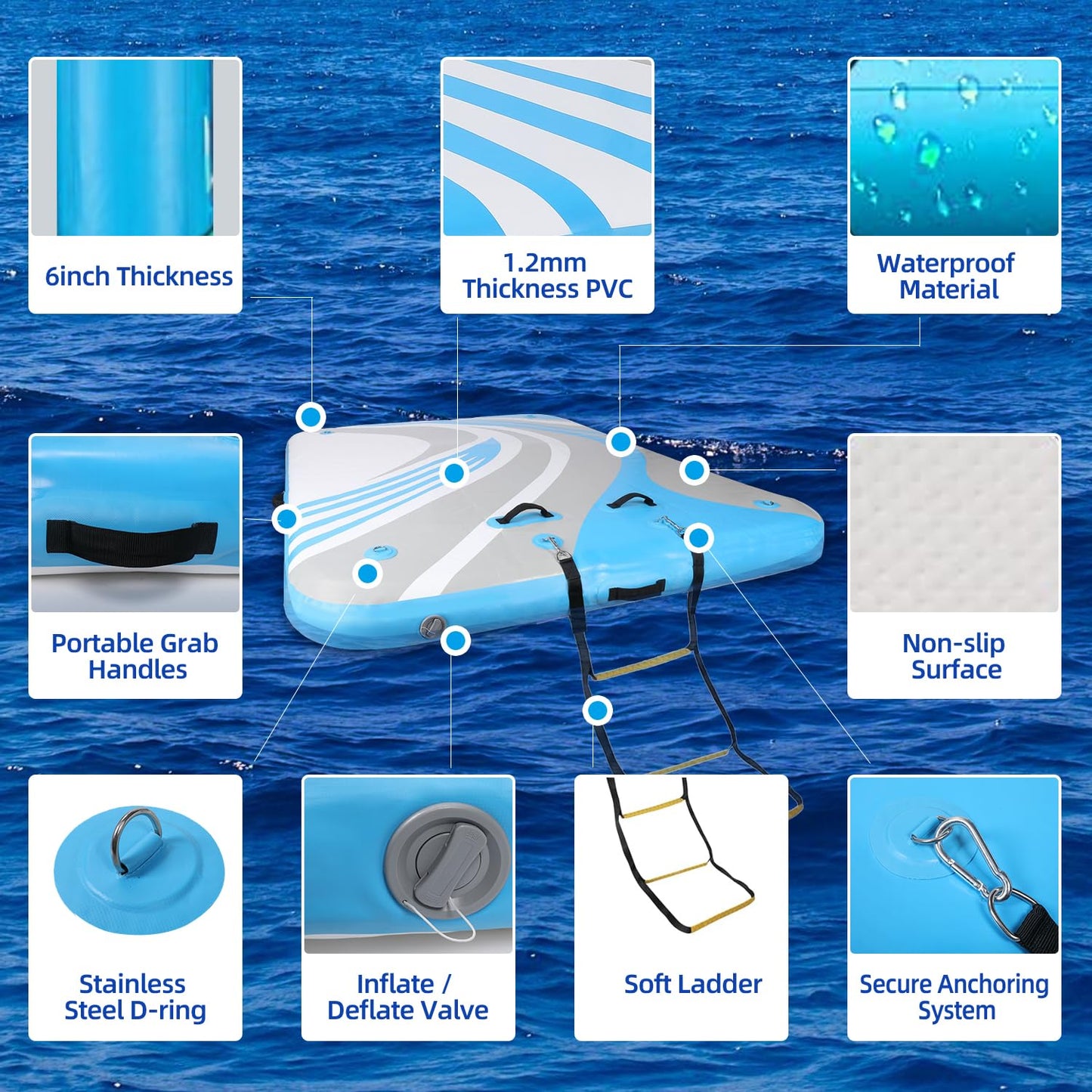 Generalman Inflatable Floating Dock, Air Dock Platform, Island Raft Mat, Swim Platform, Floating Island Raft – Thick & Extra‑Wide Non‑Slip Floating Platform with Portable Carry Bag