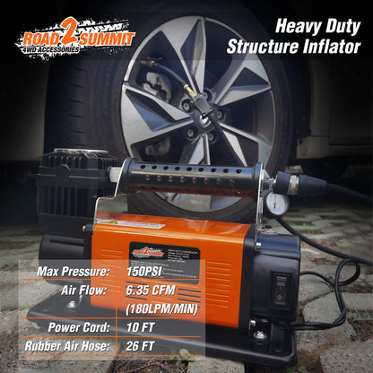 ROAD2SUMMIT Heavy Duty Portable 12V Air Compressor Kit Inflate 6.35CFM (180L/ Min), Max 150PSI, Off-Road Air Compressor Kit for 4x4 Vehicle RV, Air Pump for ATVS Tire, for Car and SUV Tire