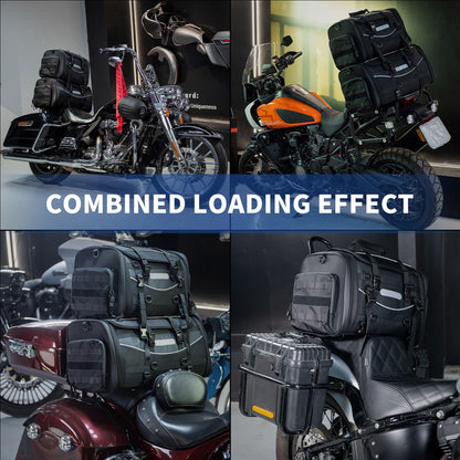 FVMOTO Universal Motorcycle Travel Luggage, Expandable Tail Bag 60-85L (15-22 Gallon), All Weather Rack Bag, Sissy Bar Bags, Helmet Bag, Tour Pack Bag Storage Backpack with 6 Straps, Waterproof cover